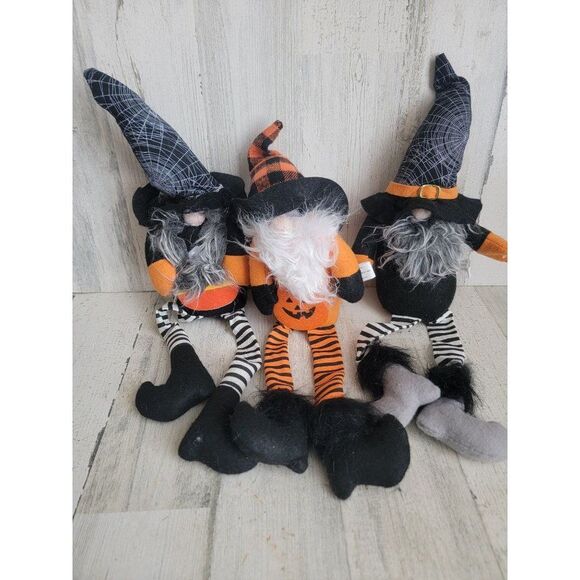 Halloween Shelf sitting Gnome witches spider pumpkin set home decor - Picture 1 of 8